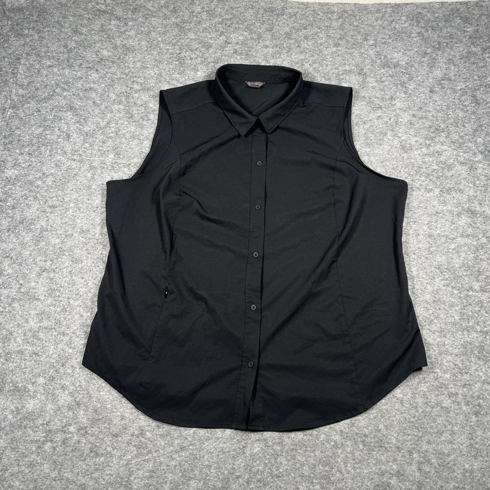 Eddie Bauer Shirt Womens 2XL Black Sleeveless Tech Button Pockets Stretch Top